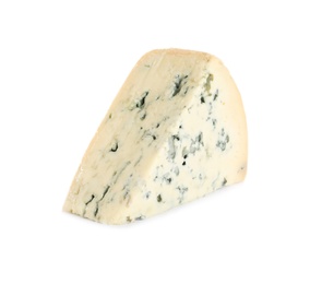 Photo of Piece of tasty blue cheese isolated on white