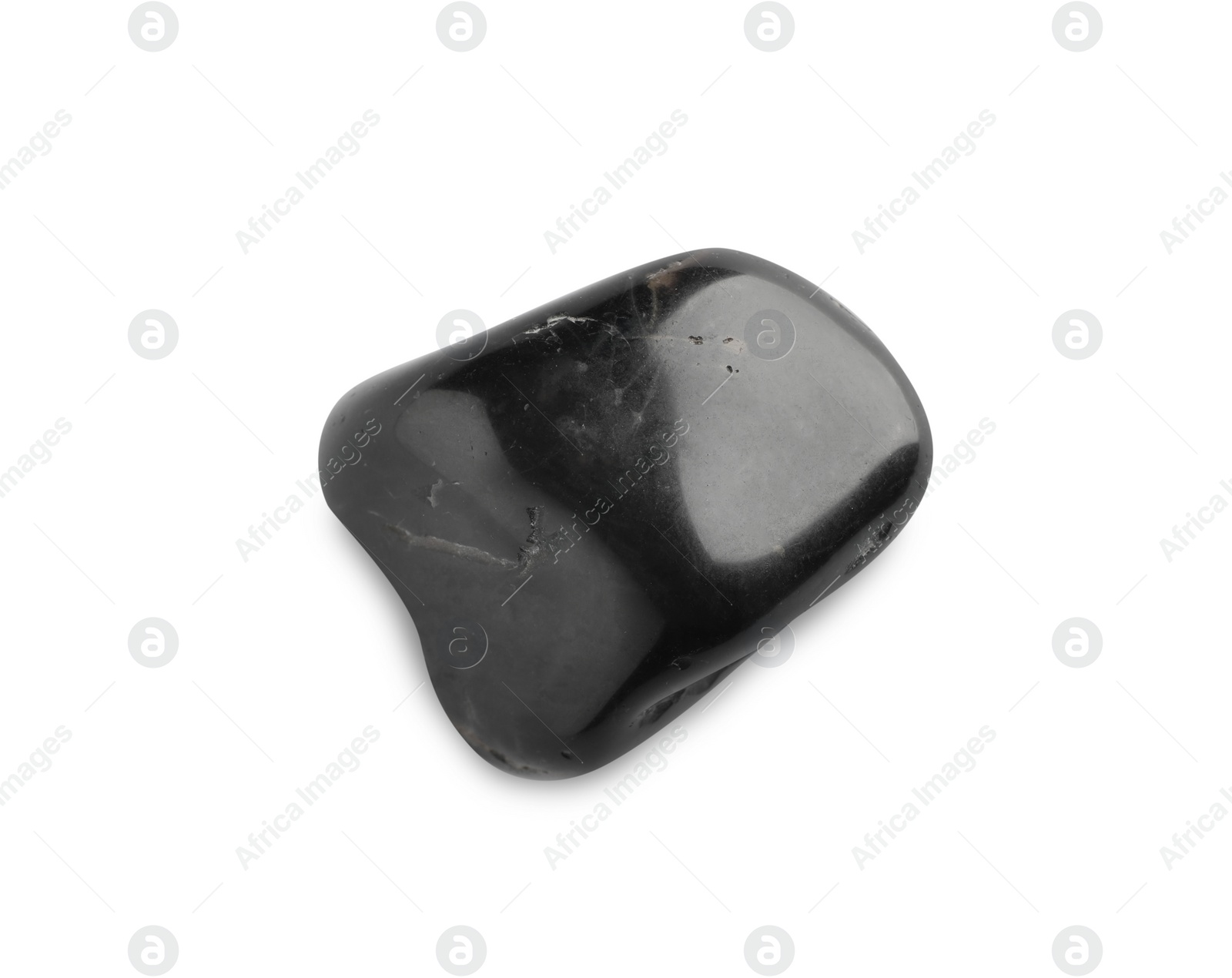 Photo of Black spa stone isolated on white, top view