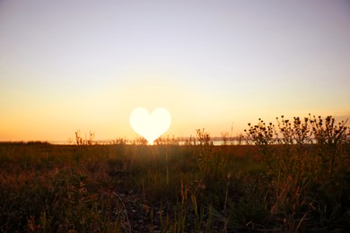 Image of Picturesque view of field and beautiful sunset