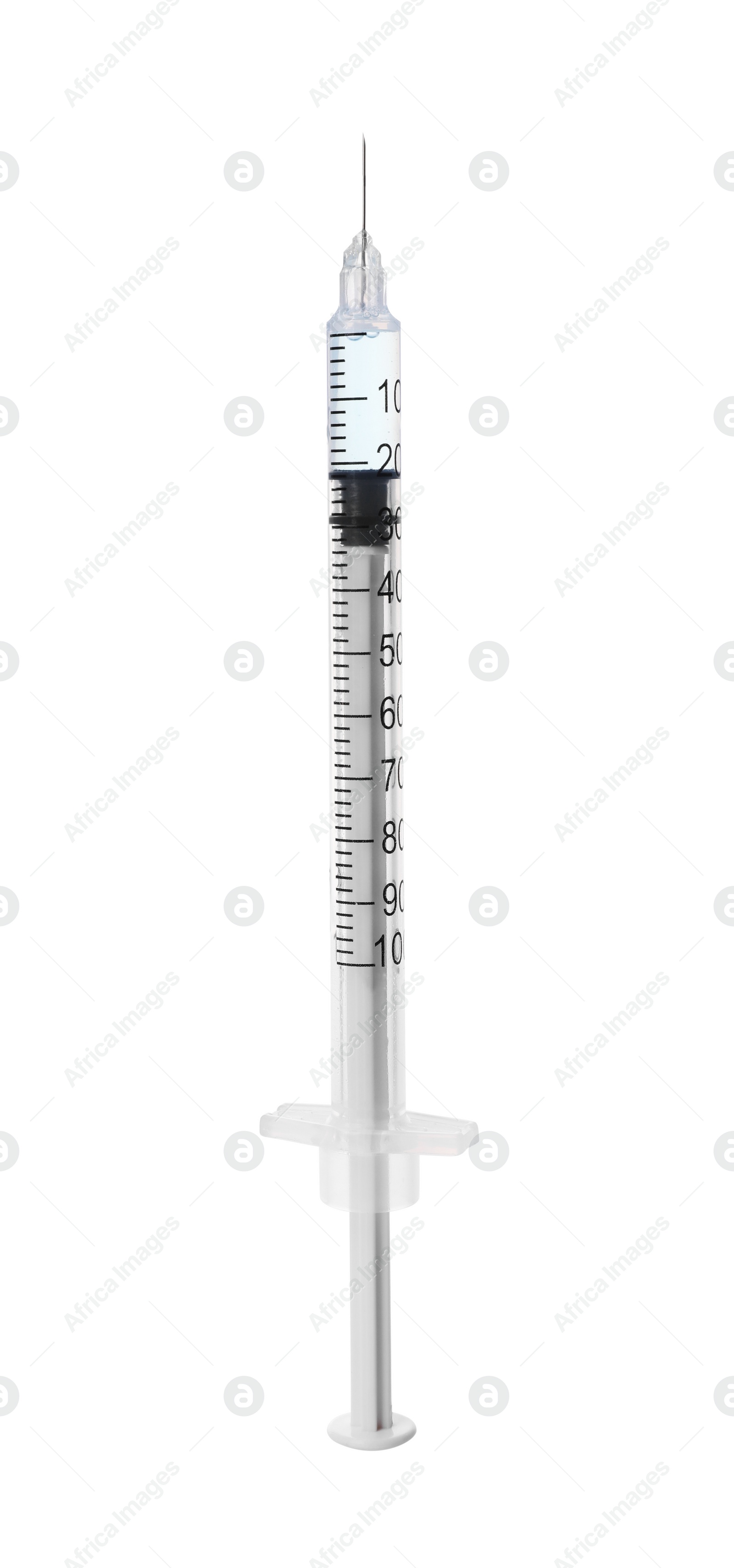 Photo of Disposable syringe with needle and medicine isolated on white