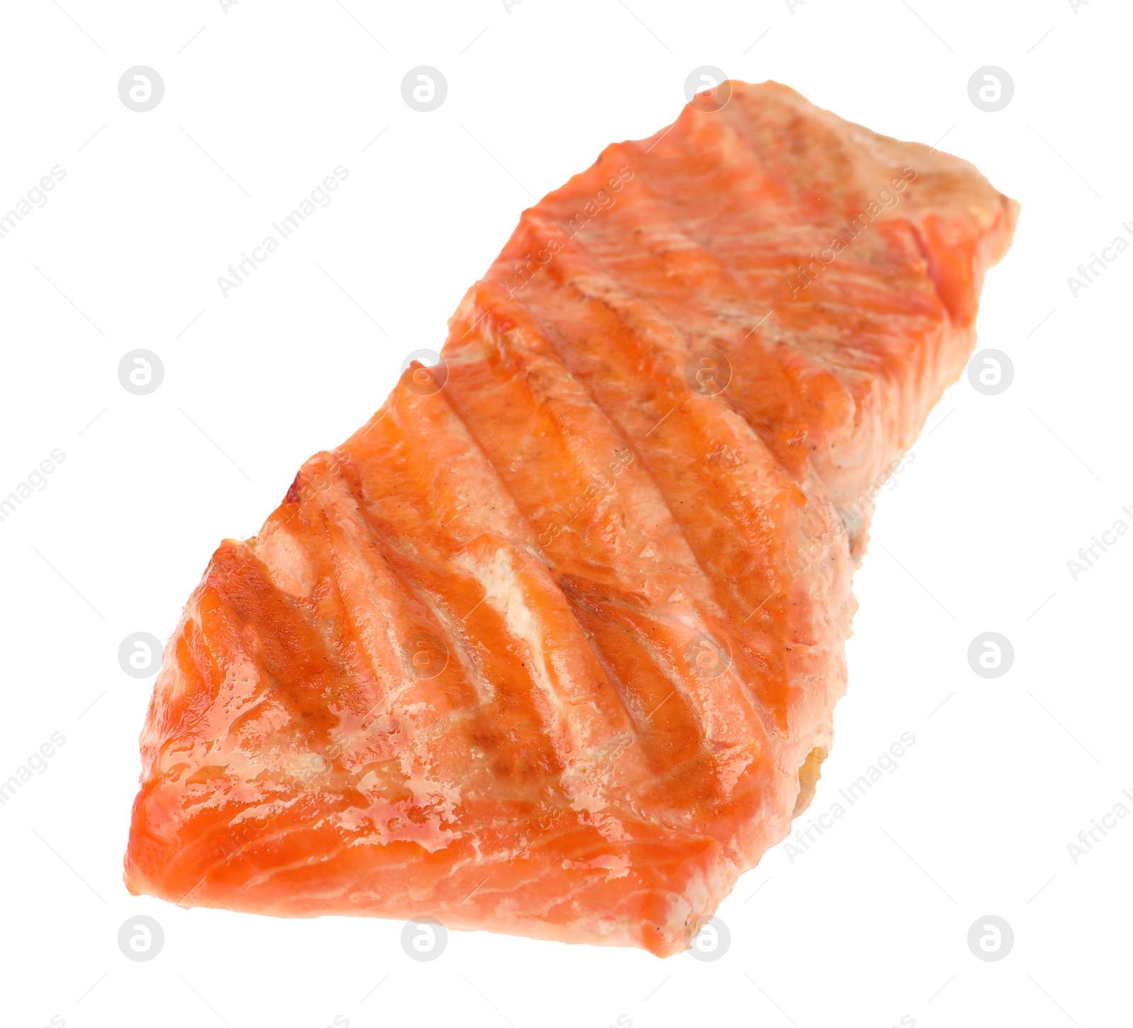 Photo of Piece of tasty grilled salmon isolated on white