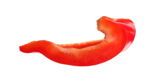 Photo of Slice of ripe red bell pepper on white background