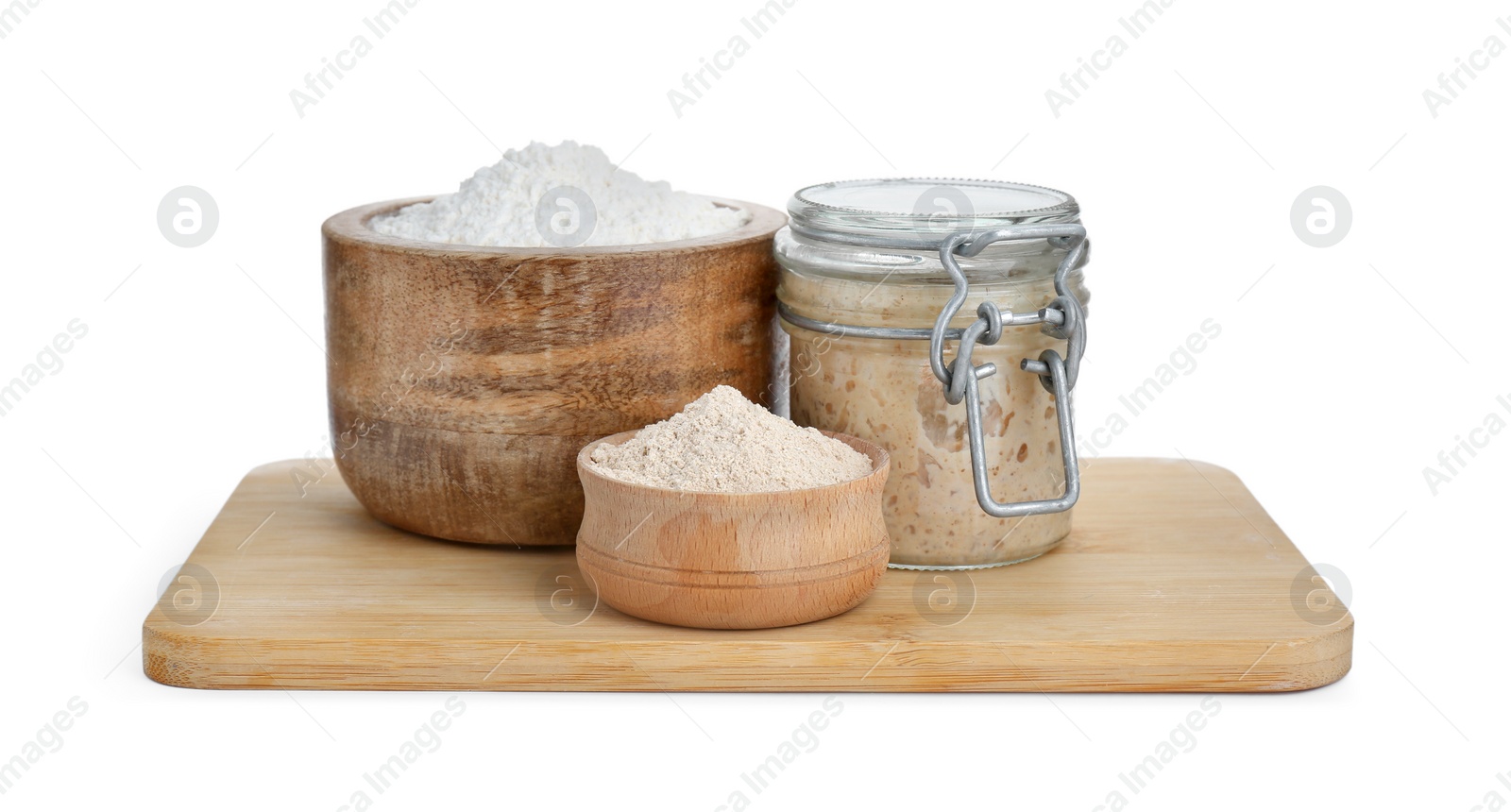 Photo of Fresh leaven and flour isolated on white