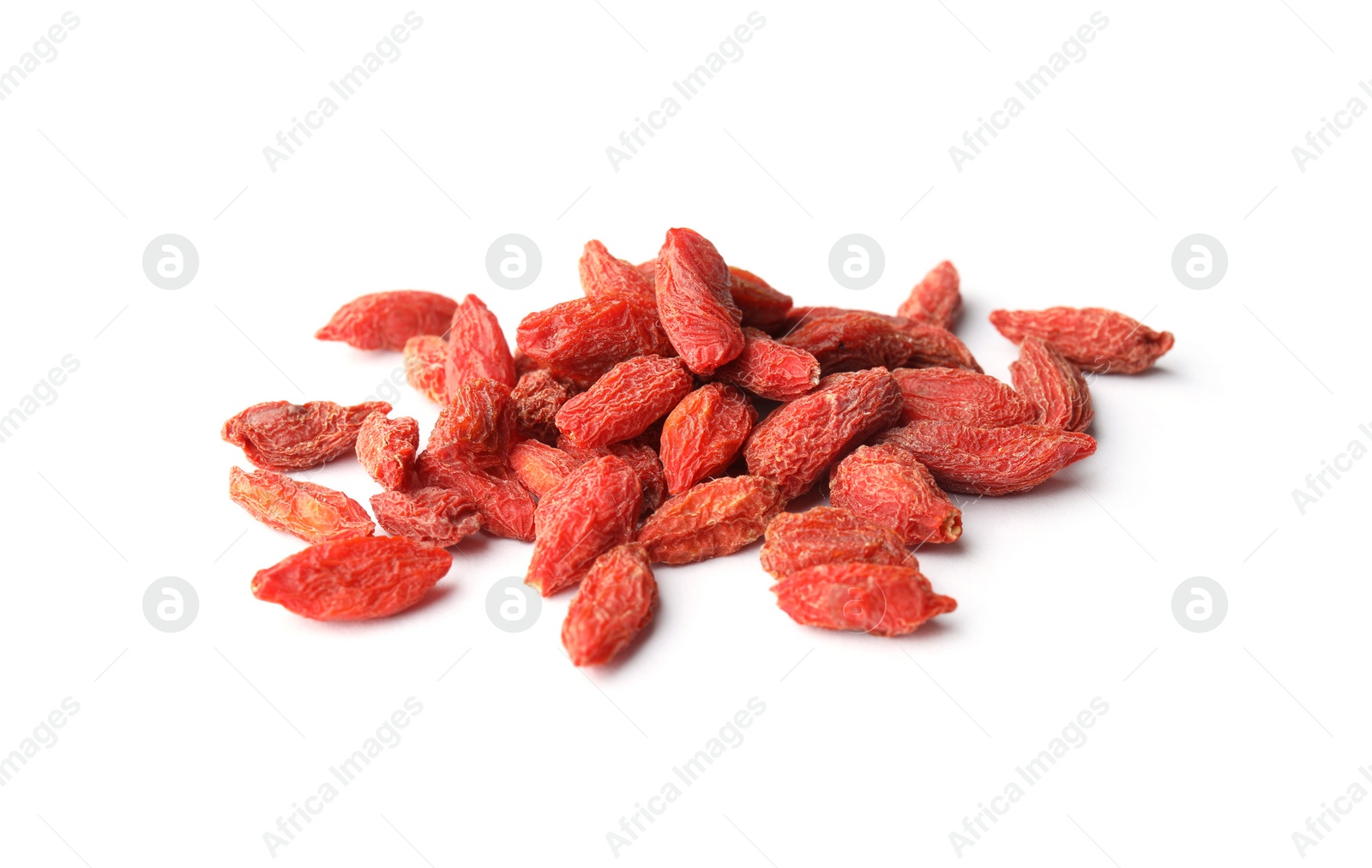 Photo of Pile of dried goji berries on white background