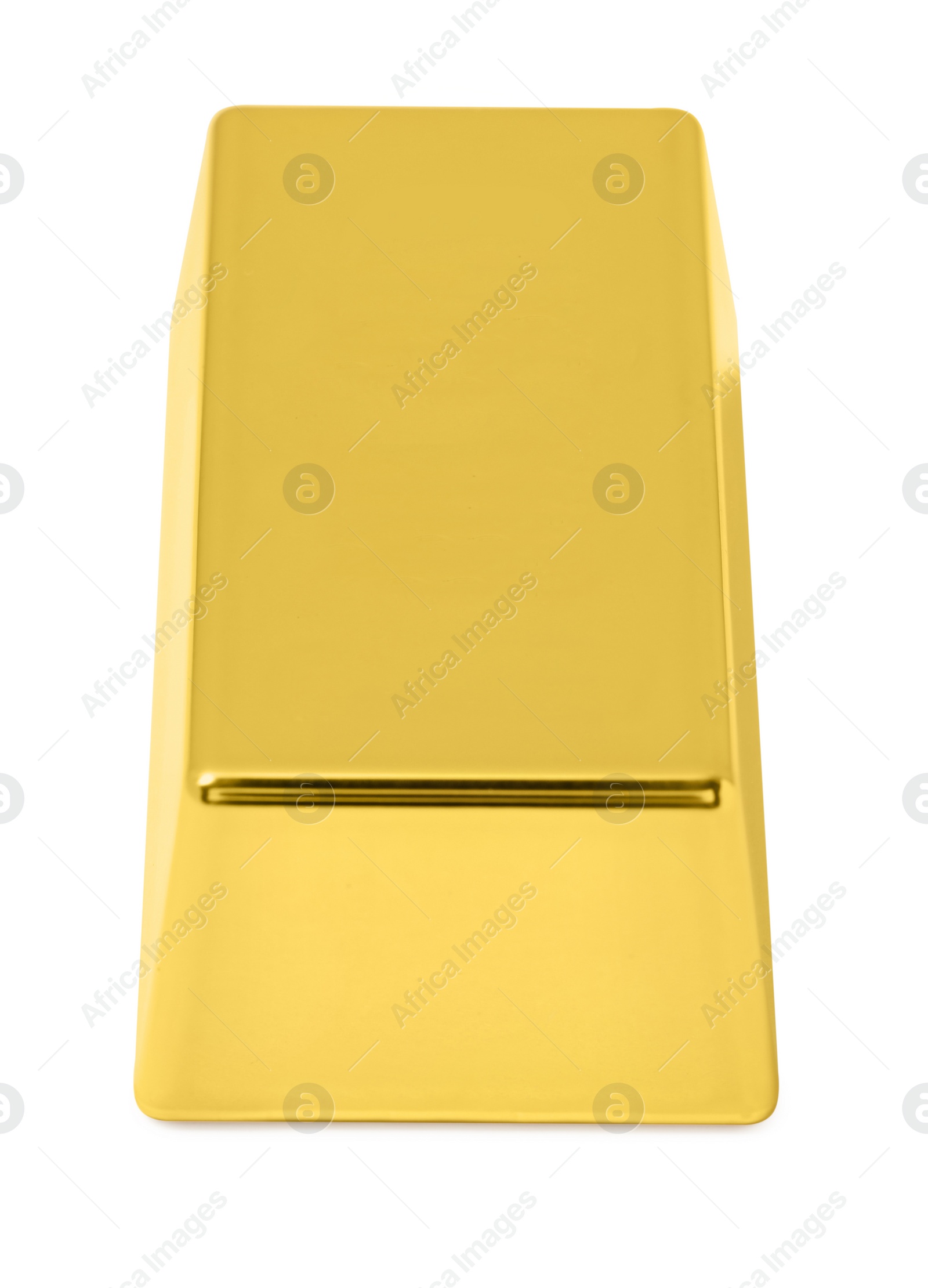 Photo of One shiny gold bar isolated on white