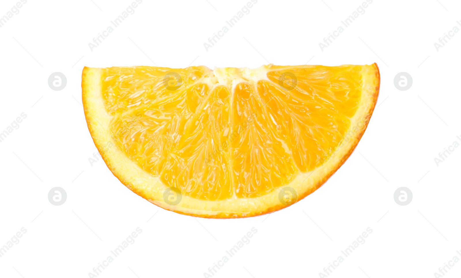 Photo of Citrus fruit. Slice of fresh ripe orange isolated on white