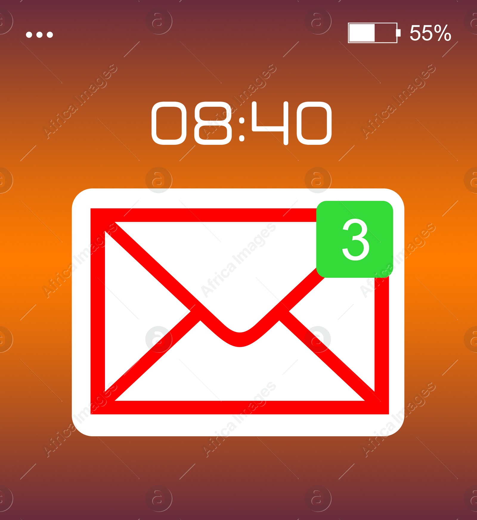 Illustration of Smart watch displaying three inbox letters in mail application