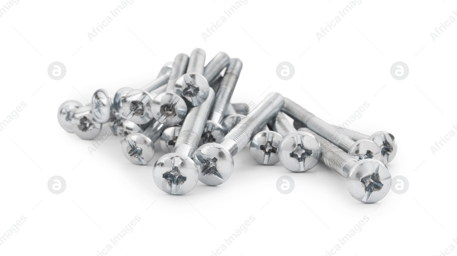 Photo of Metal bolts isolated on white. Hardware tool