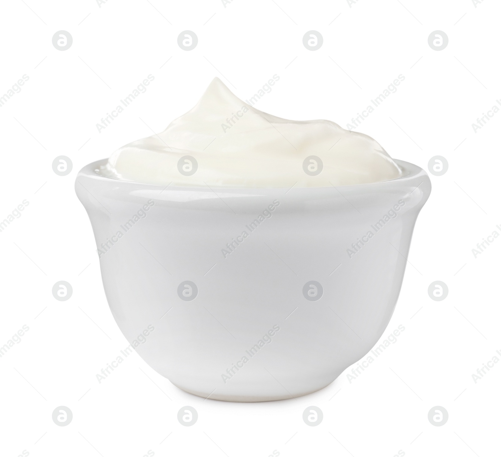 Photo of Delicious sour cream in bowl isolated on white