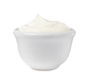 Photo of Delicious sour cream in bowl isolated on white