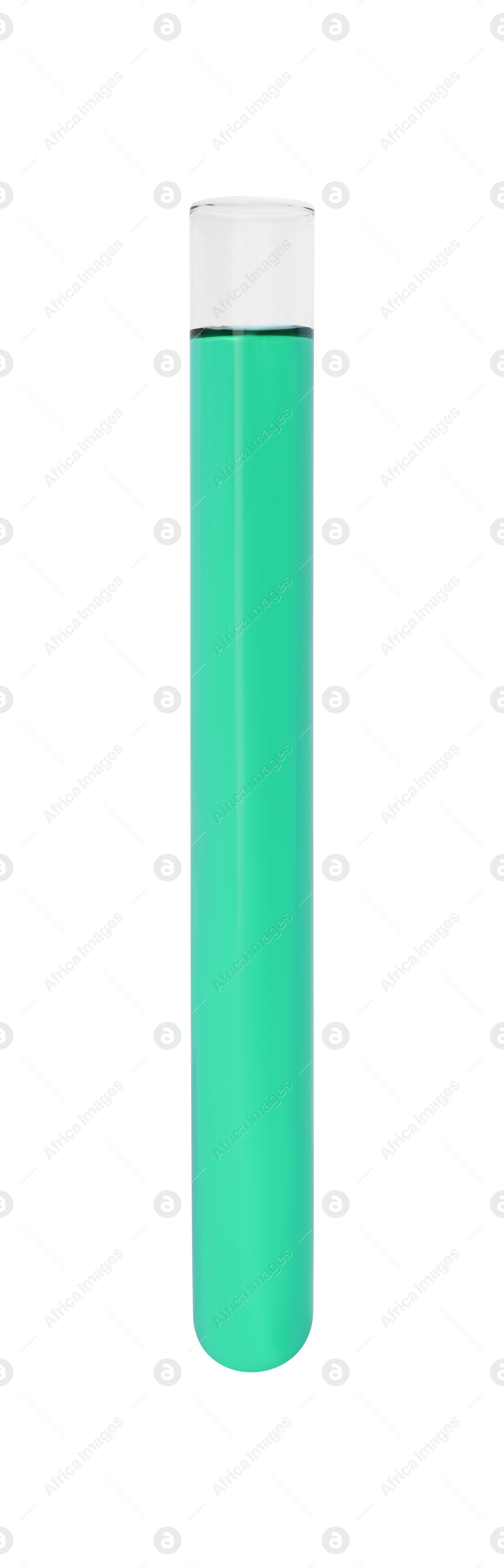 Photo of Test tube with green liquid isolated on white