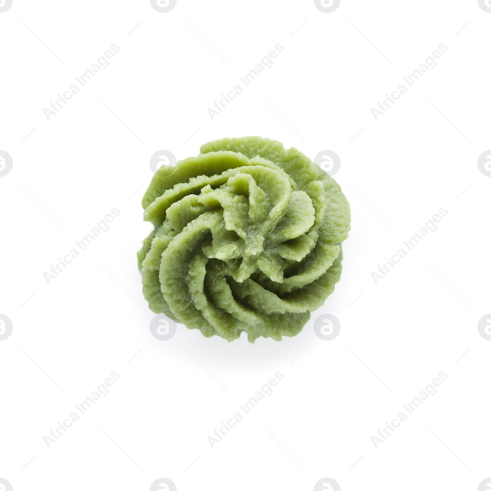 Photo of Swirl of wasabi paste isolated on white, top view