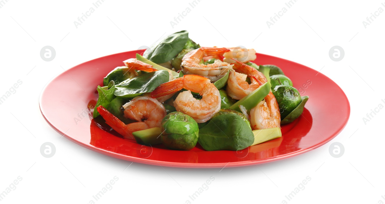 Photo of Tasty fresh salad with Brussels sprouts isolated on white