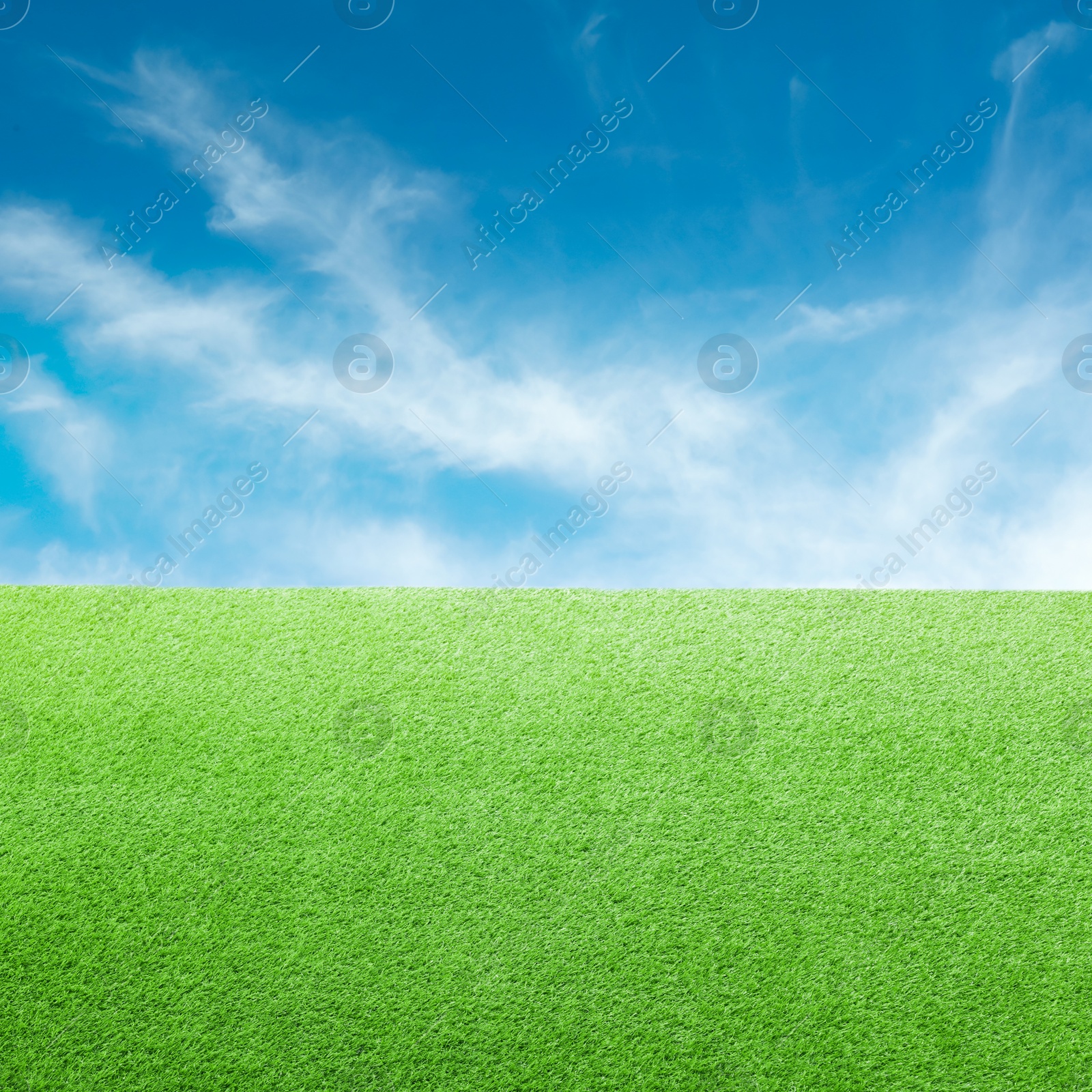 Image of Green grass under blue sky with clouds