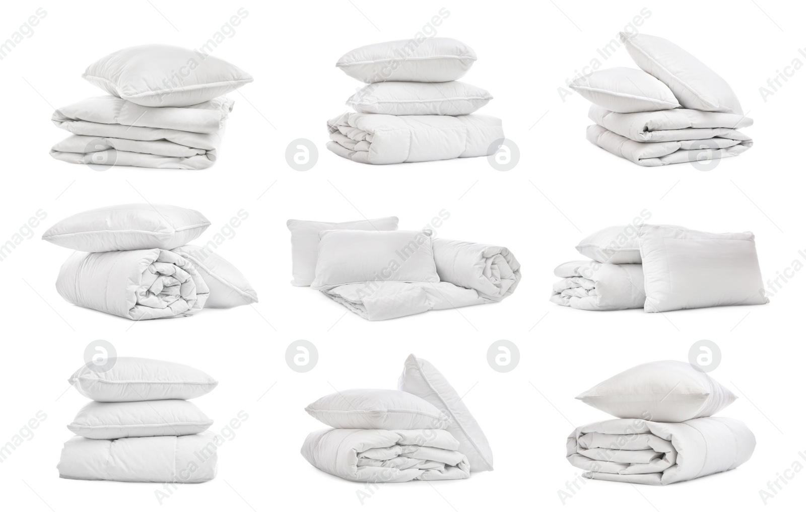 Image of Set of blankets and pillows isolated on white 