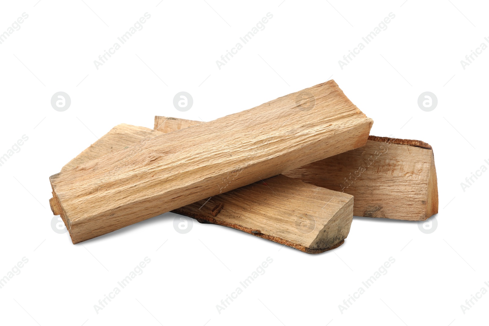 Photo of Cut firewood on white background. Heating in winter