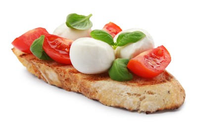 Delicious sandwich with mozzarella, fresh tomato and basil isolated on white
