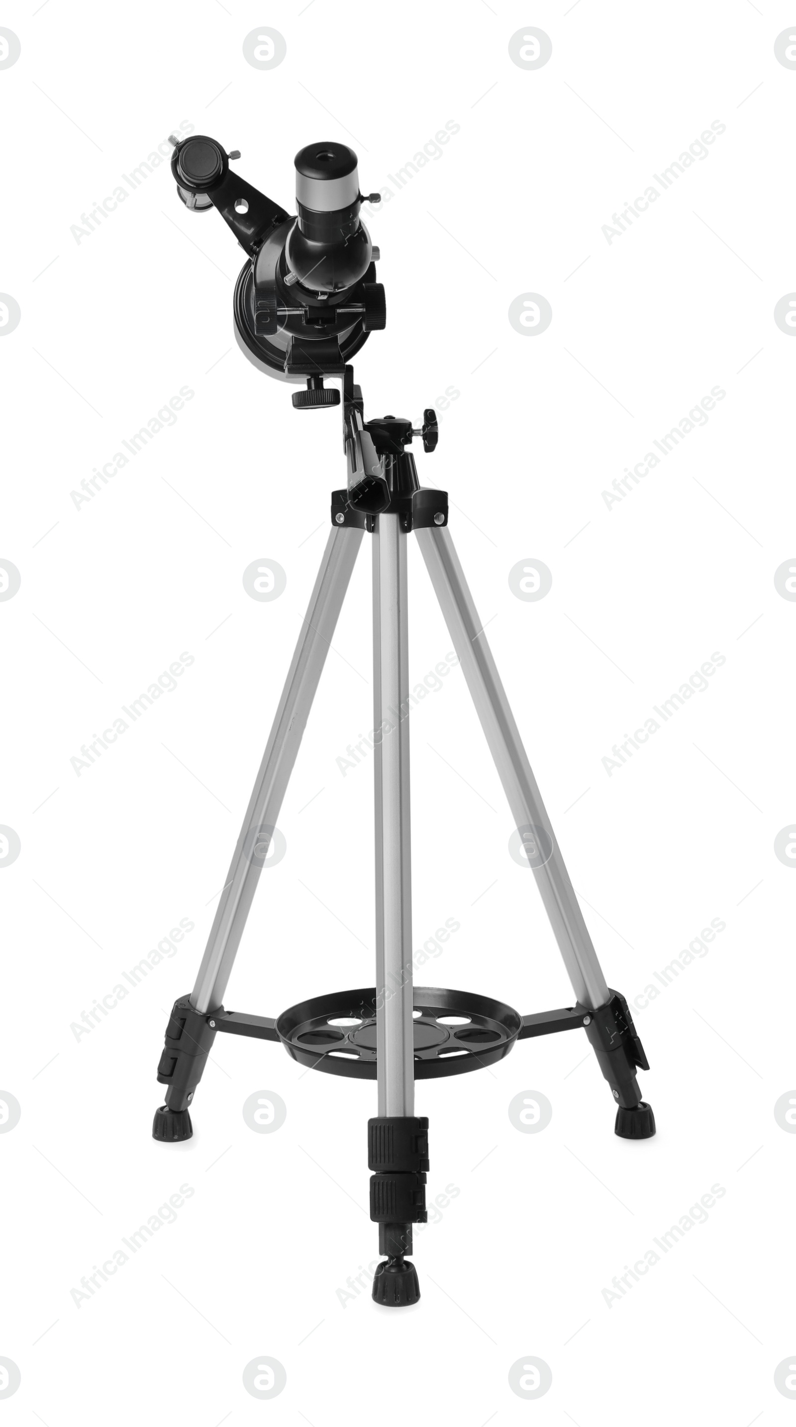 Photo of Tripod with modern telescope isolated on white