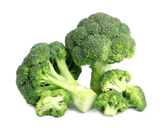 Photo of Fresh green broccoli on white background. Organic food