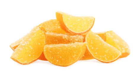 Sweet orange jelly candies on white background