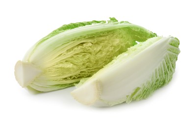 Photo of Fresh sliced Chinese cabbage on white background