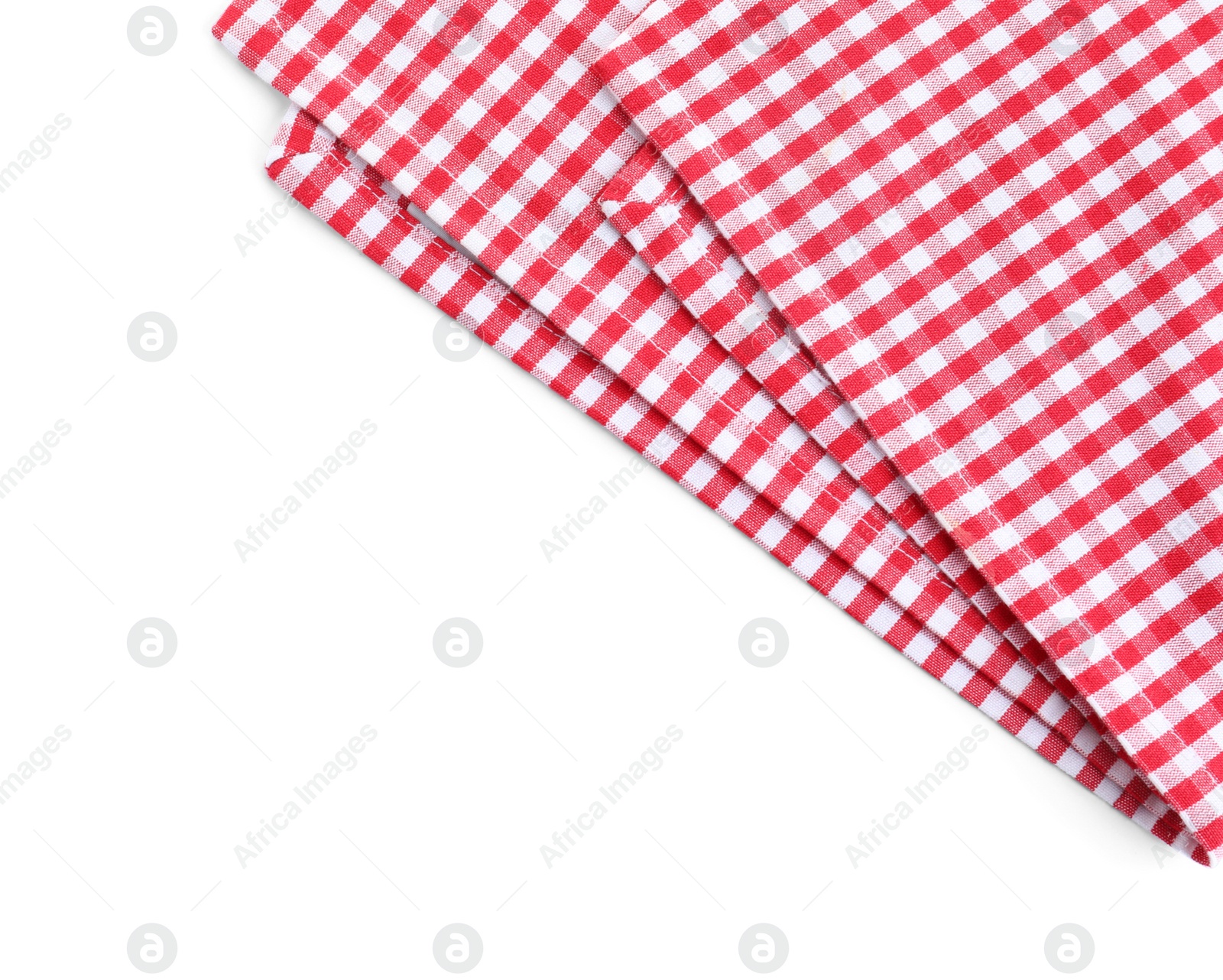 Photo of Classic red checkered tablecloth isolated on white, top view