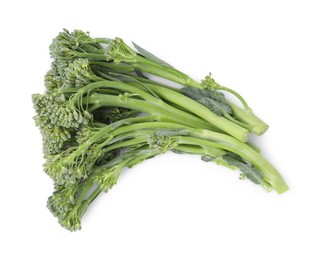 Fresh raw broccolini isolated on white, top view. Healthy food
