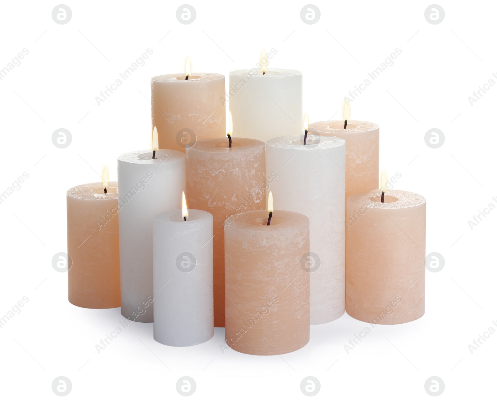 Photo of Set of different color candles on white background