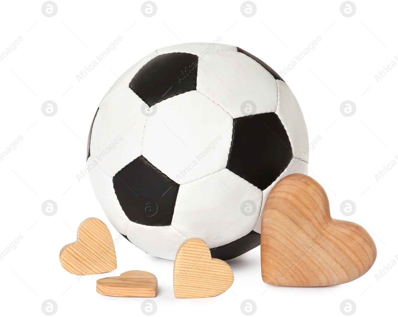 Photo of Soccer ball and hearts on white background