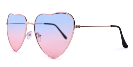 Stylish heart shaped sunglasses isolated on white. Fashion accessory