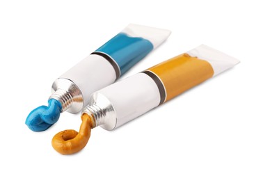Photo of Tubes with oil paints on white background