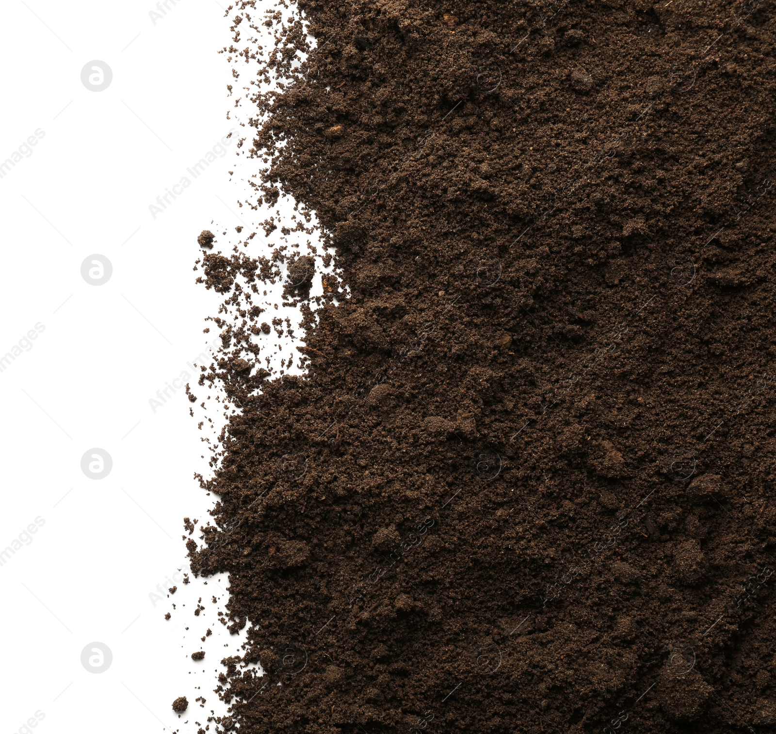 Photo of Pile of soil on white background, top view