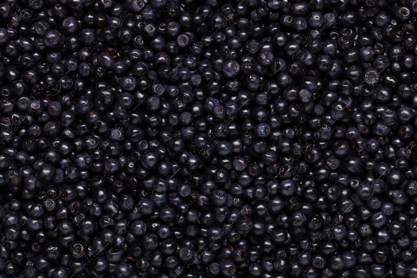 Photo of Many tasty fresh bilberries as background, top view