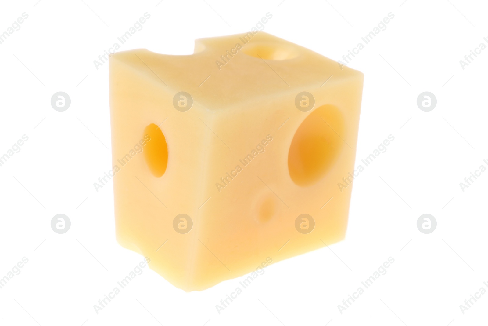 Photo of Cube of delicious cheese isolated on white