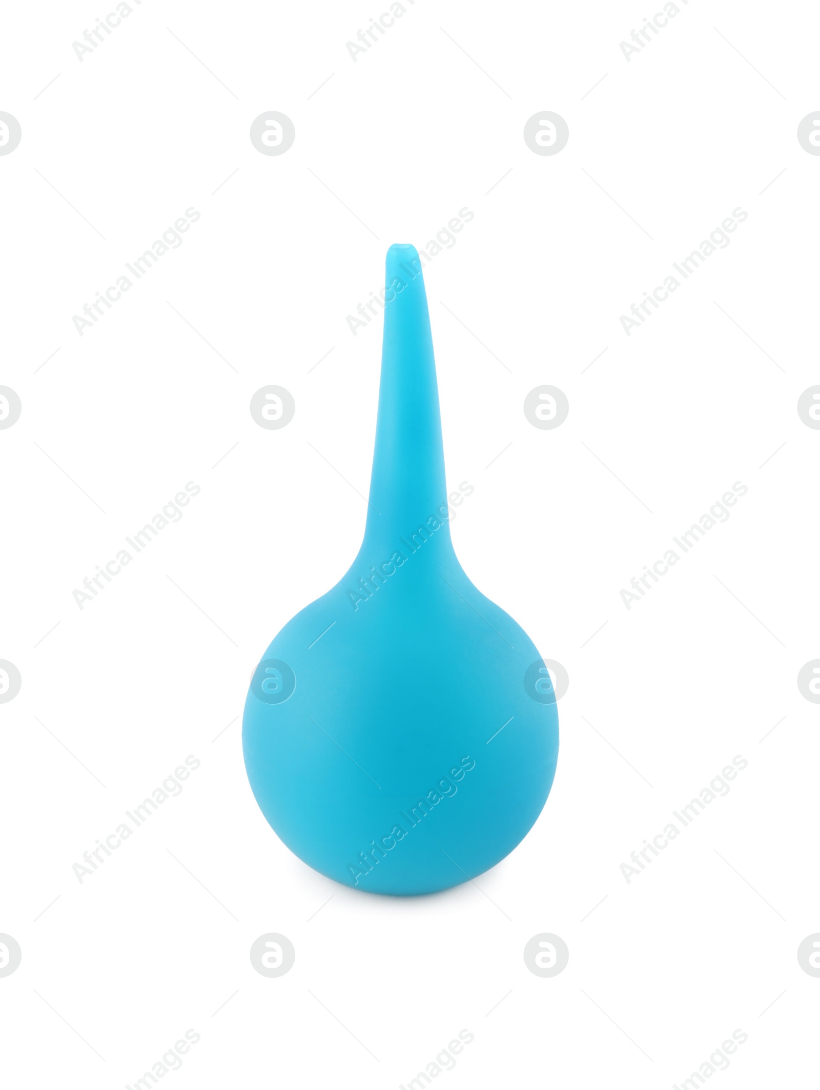 Photo of Light blue enema on white background. Medical treatment