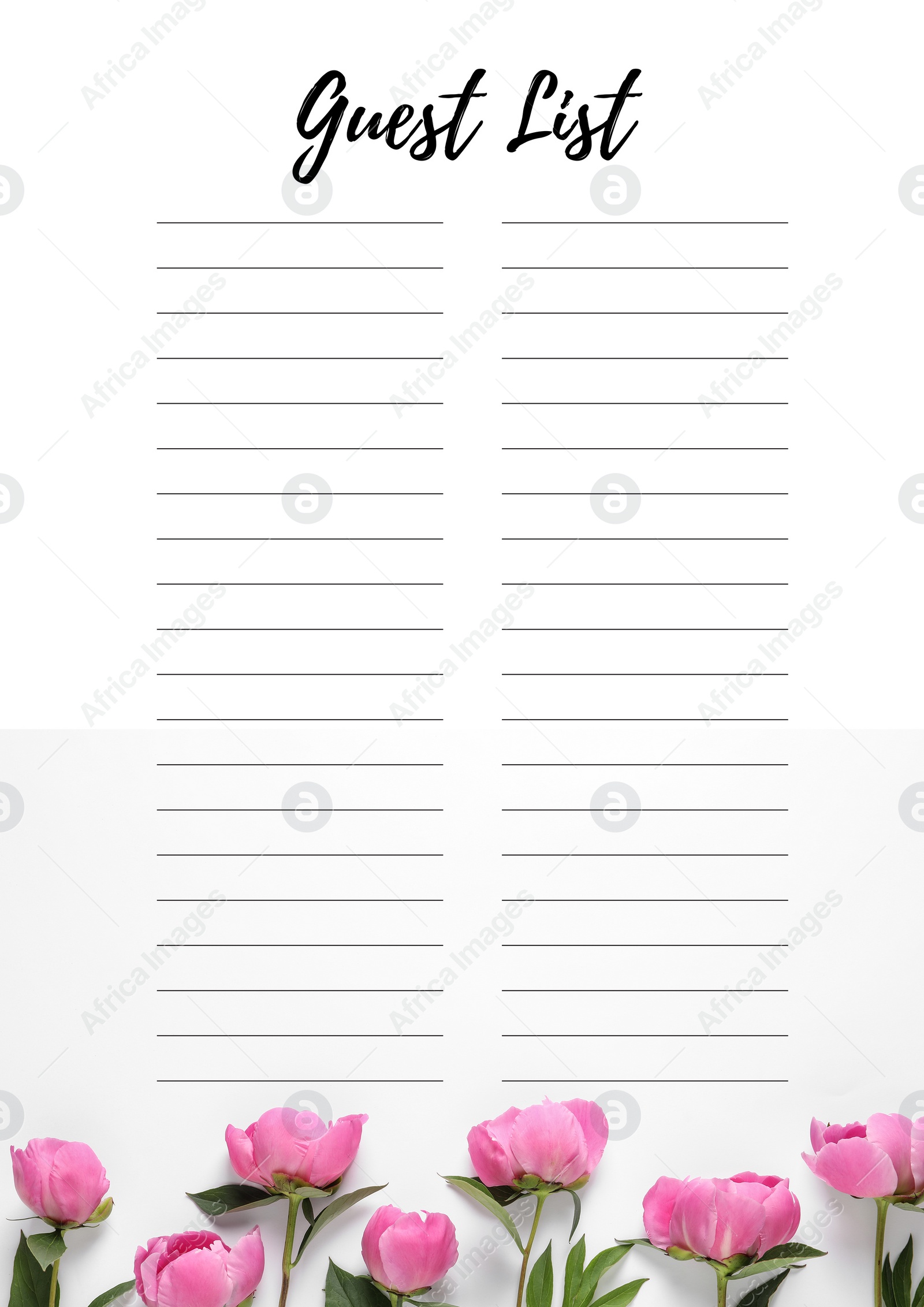 Image of Guest list design with beautiful flowers and empty lines