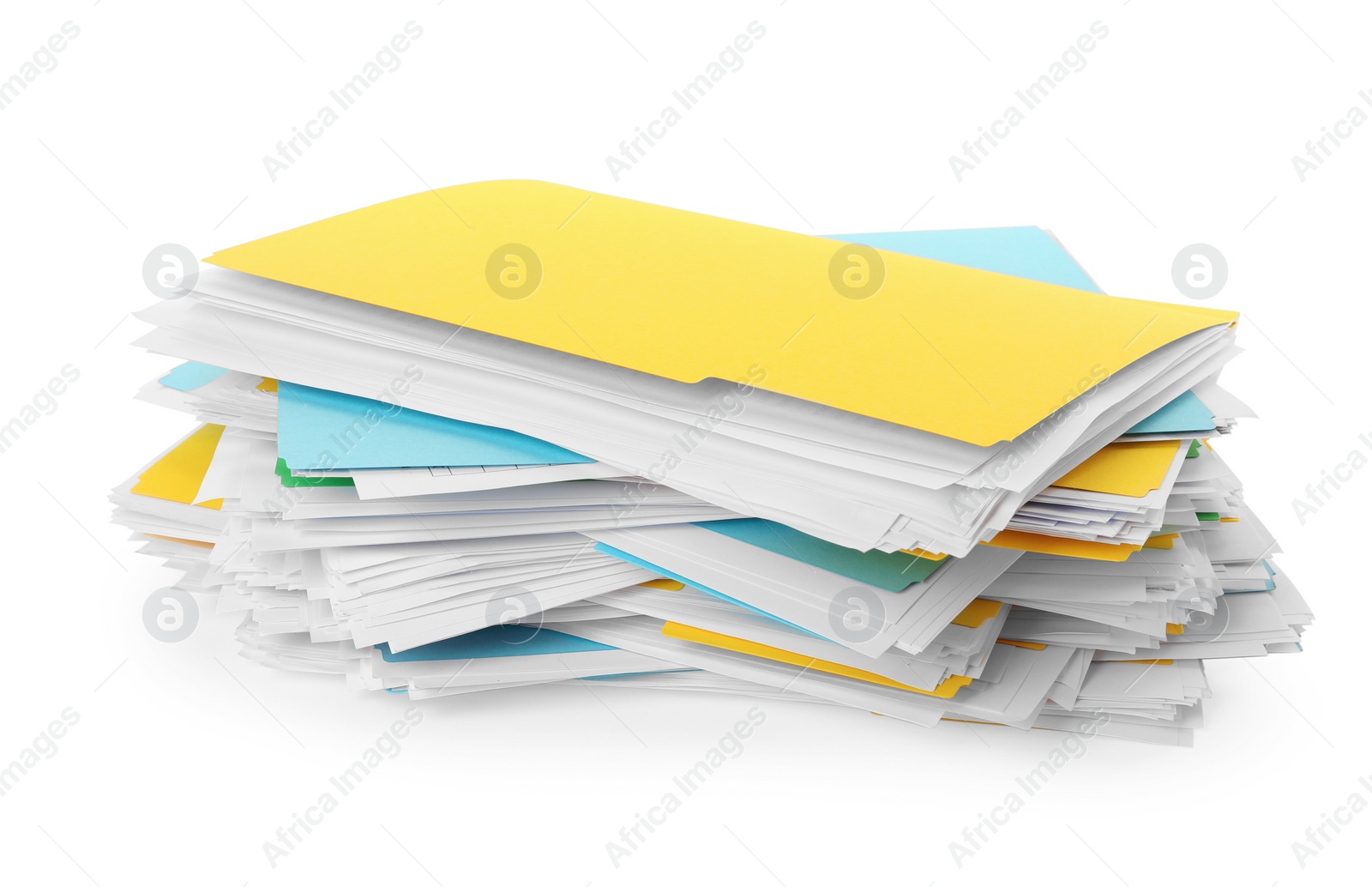 Photo of Stack of different files with documents on white background