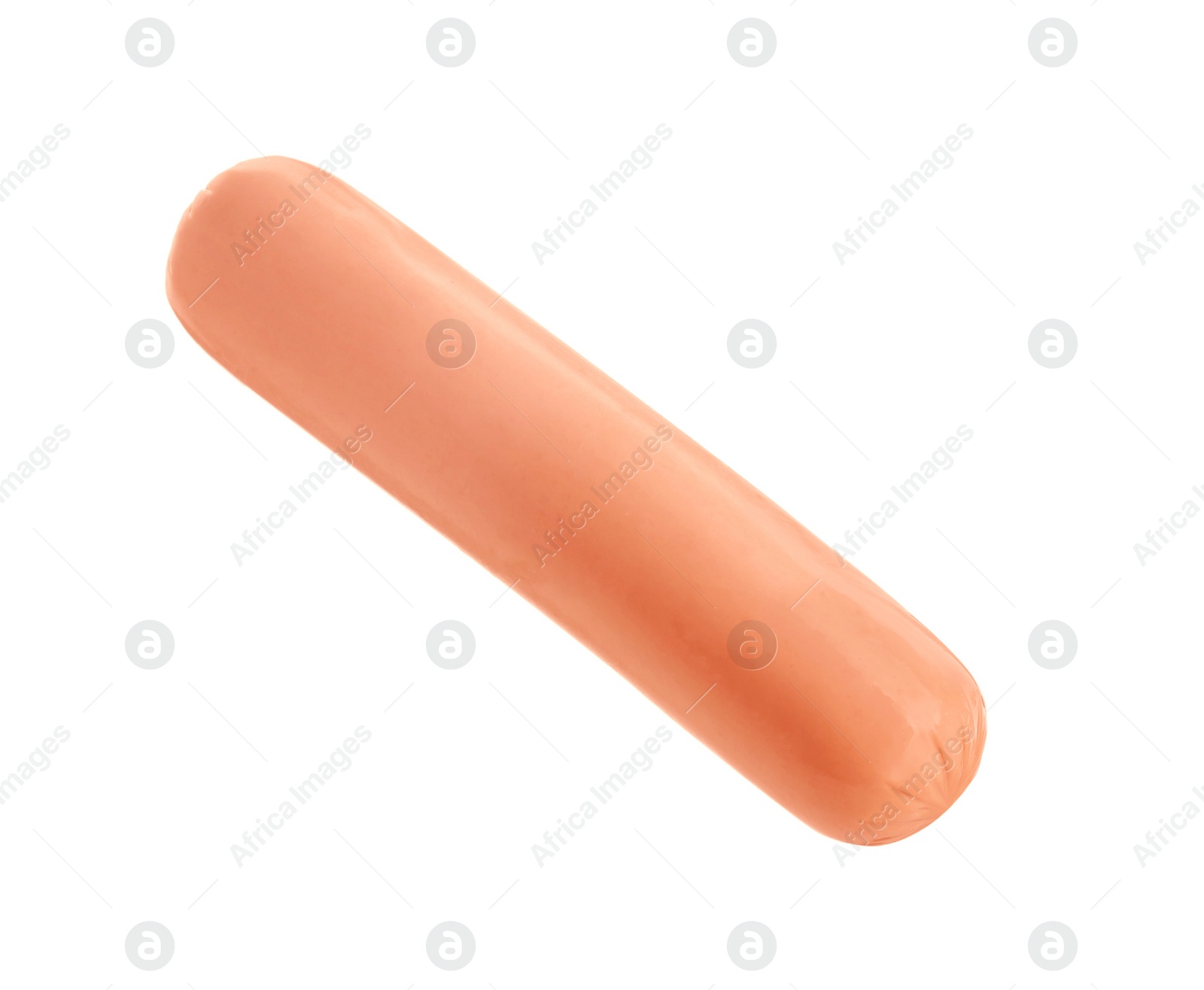 Photo of One fresh raw sausage isolated on white. Meat product