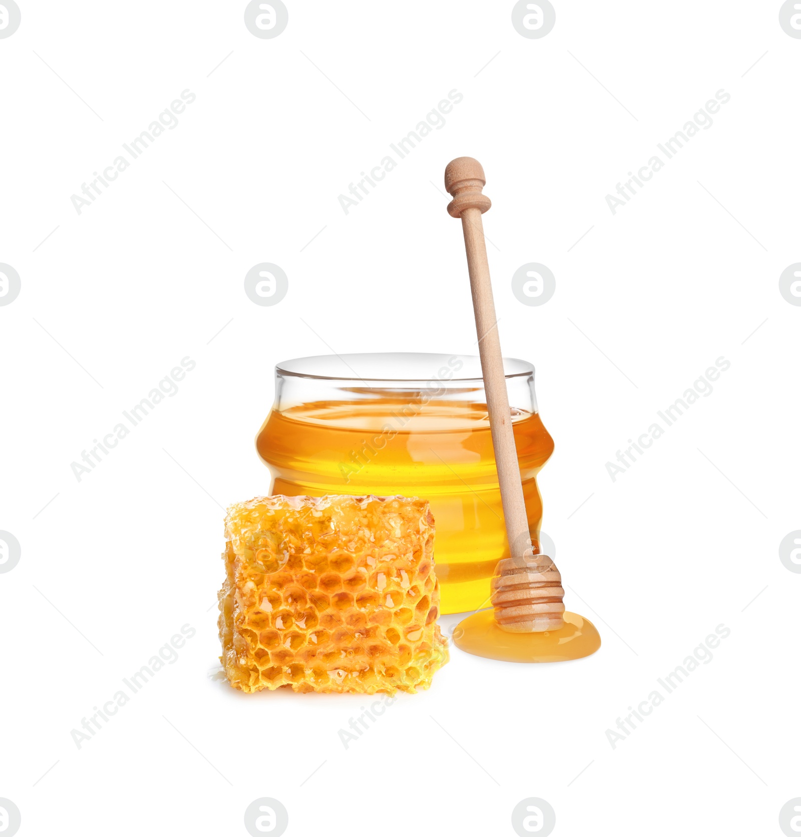 Image of Tasty natural honey on white background. Organic product