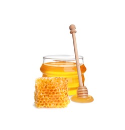 Image of Tasty natural honey on white background. Organic product