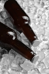 Photo of Bottles of beer on pile of ice cubes