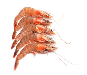 Photo of Fresh shrimps on white background