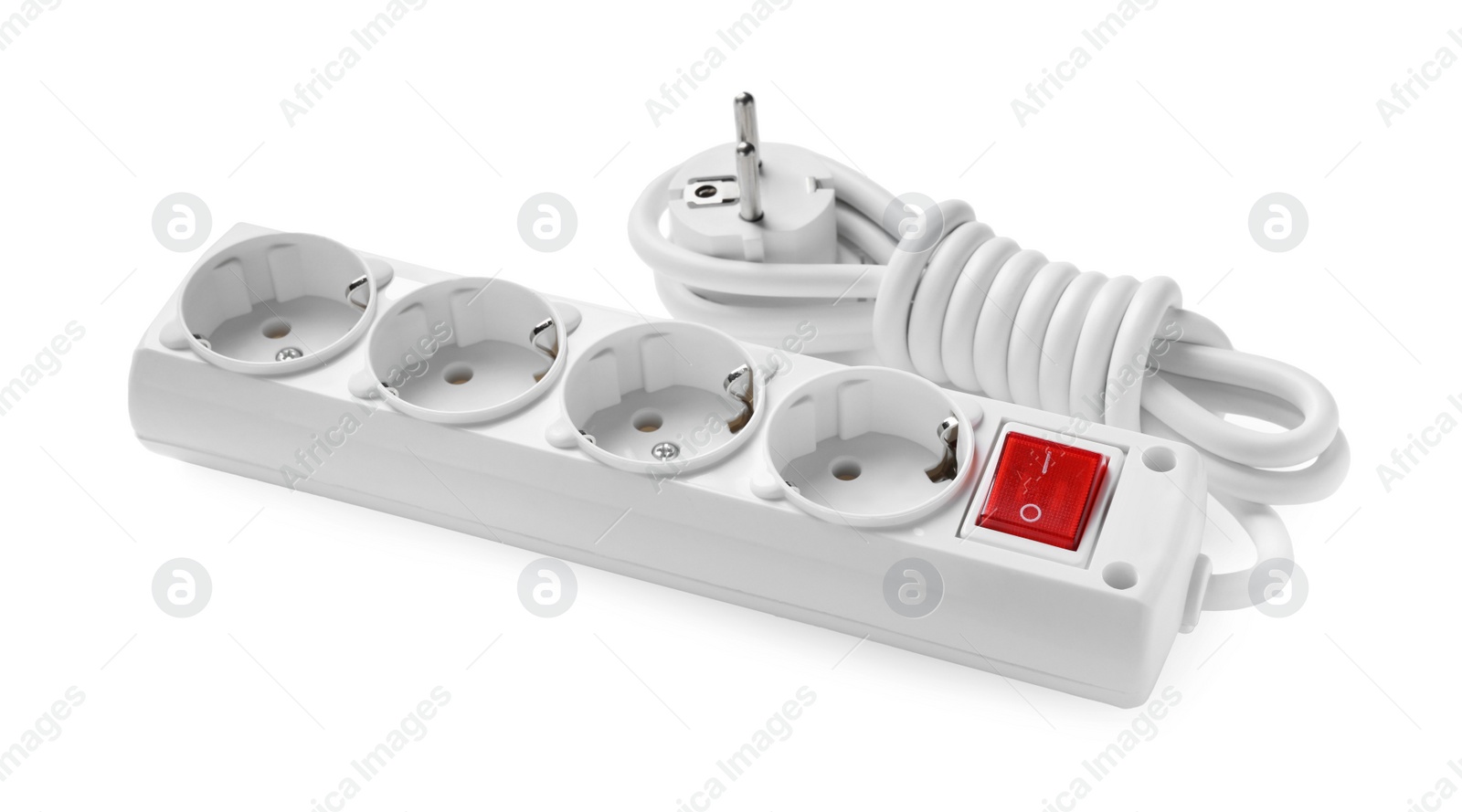 Photo of Power strip isolated on white. Electrician's equipment