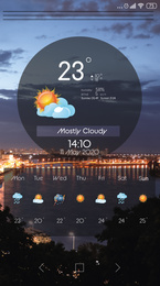 Weather forecast widget on screen. Mobile application