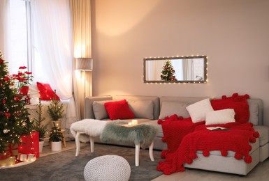 Photo of Living room with Christmas decorations. Festive interior design