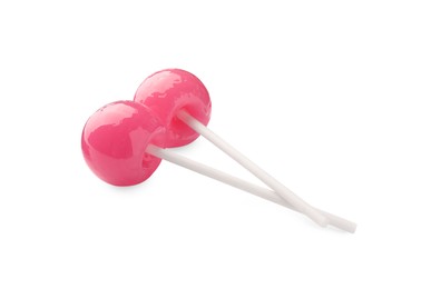 Two sweet pink lollipops isolated on white