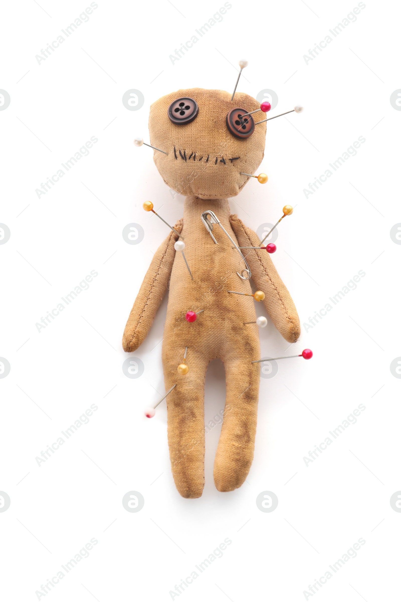 Photo of Voodoo doll with pins isolated on white