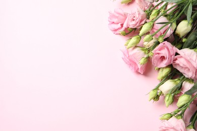 Happy Mother's Day. Beautiful flowers on pink background, flat lay. Space for text