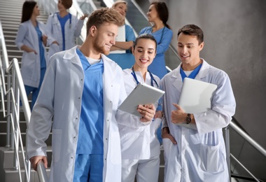 Photo of Group of medical students in college hallway
