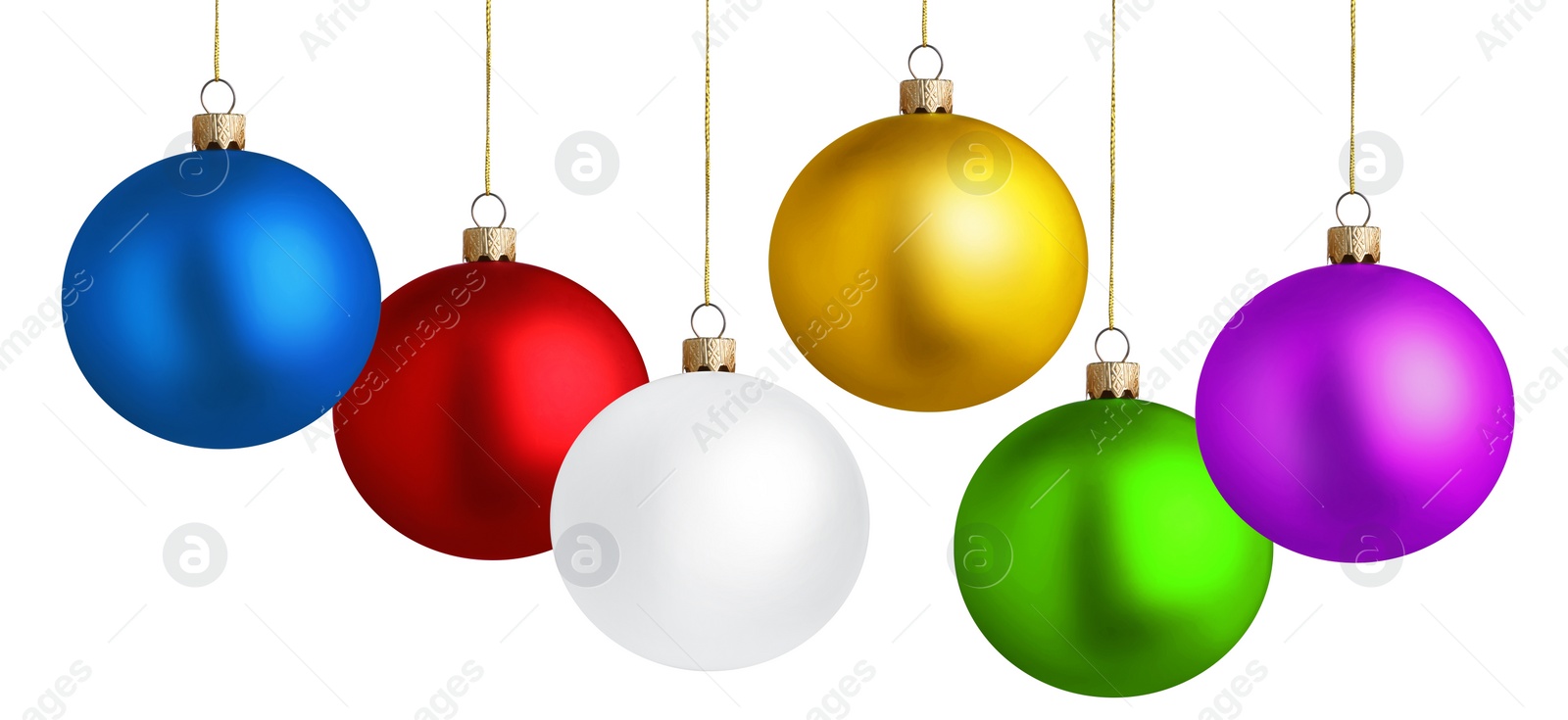 Image of Set of bright Christmas balls on white background. Banner design 